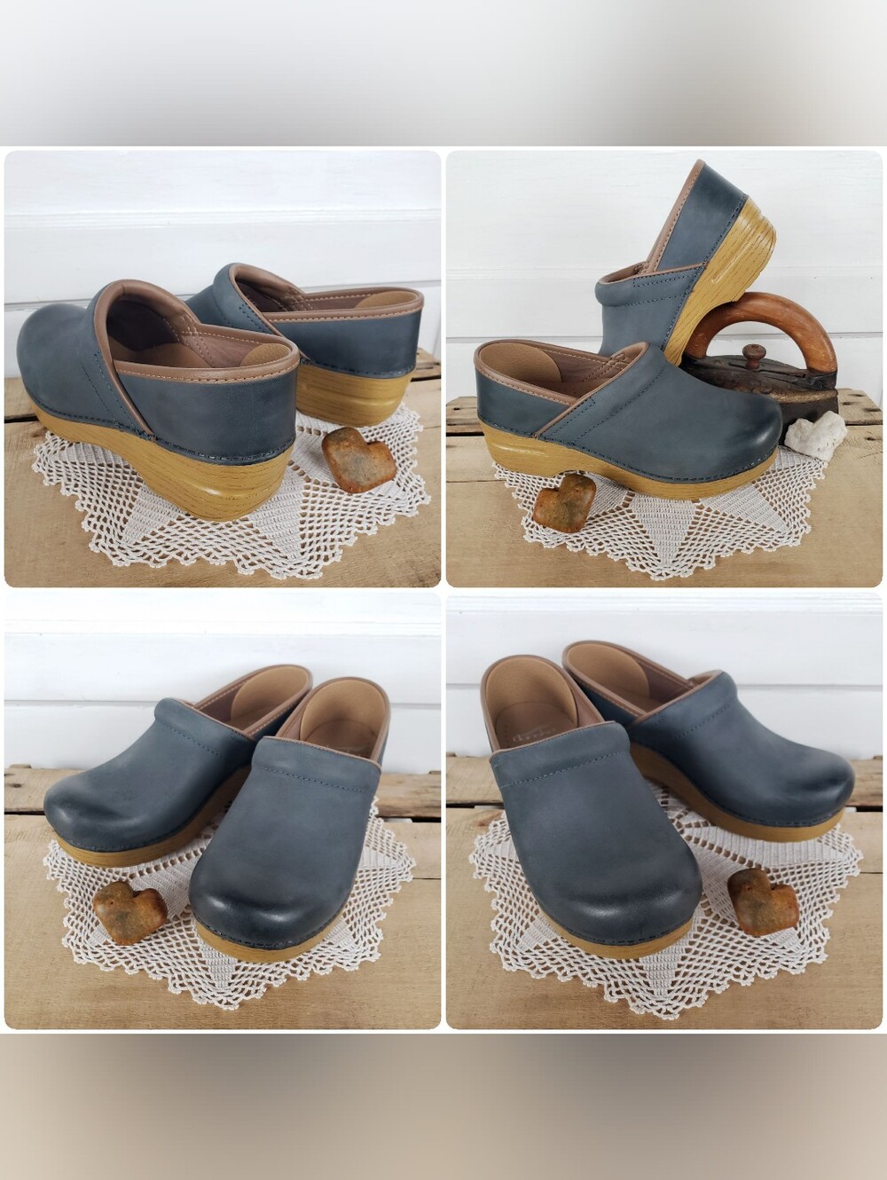 French Blue Dansko Pro Honey Clogs Denim Burnished Cottage Patriotic Prairie ♡ - Picture 5 of 16
